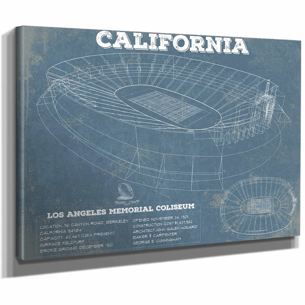 California Memorial Stadium Art - University of California Bears Vintage Stadium & Blueprint Art Print