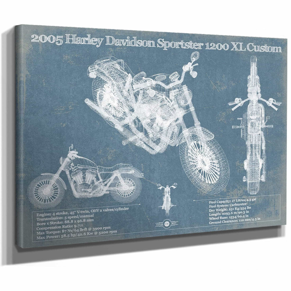 2005 Harley Davidson Sportster 1200 XL Custom Blueprint Motorcycle Patent Print
