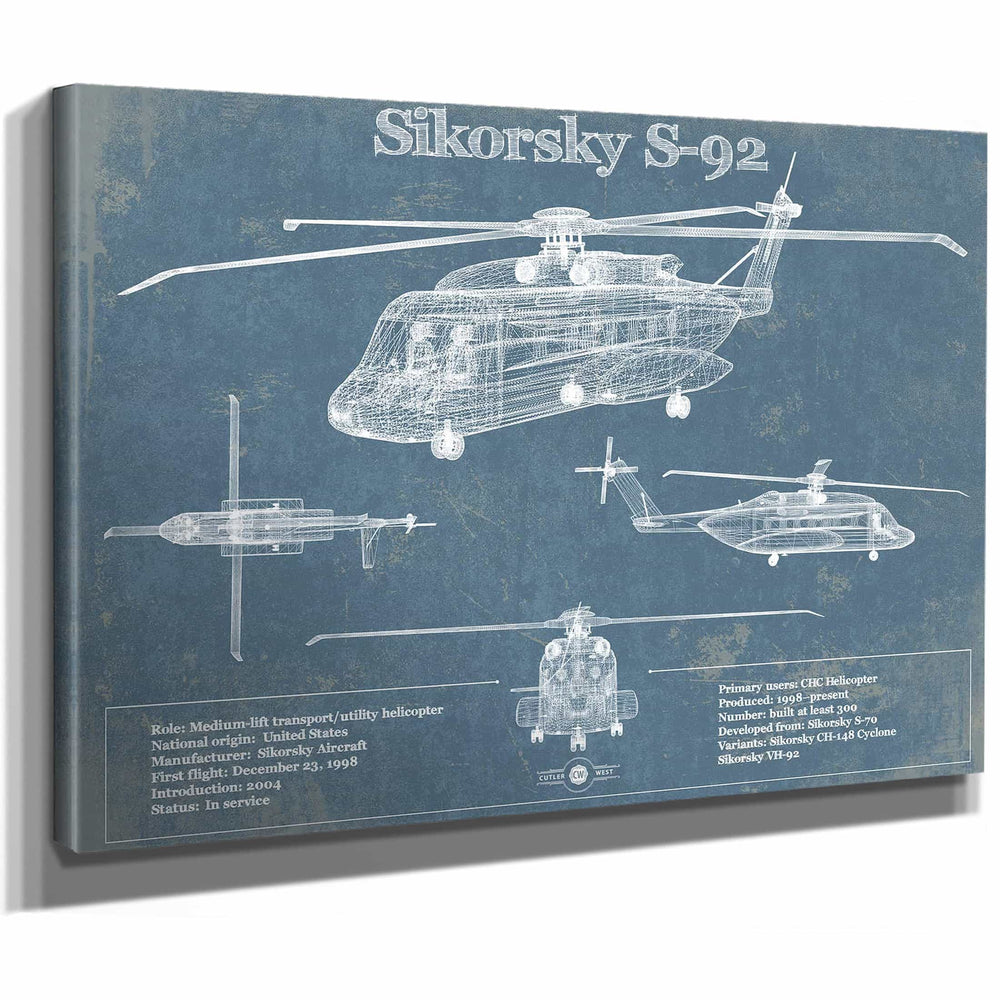 Sikorsky S-92 Helicopter Vintage Aviation Blueprint Military Print