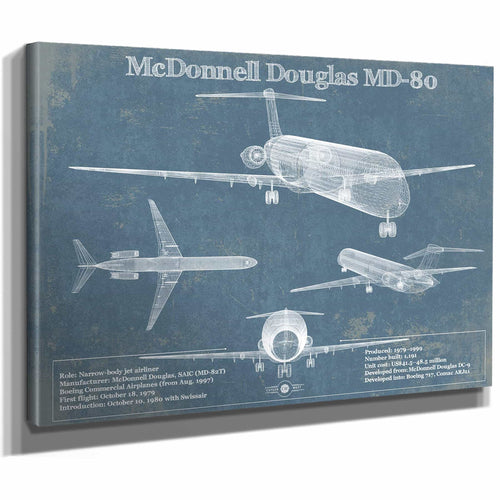 McDonnell Douglas MD-80 Vintage Aviation Blueprint Print