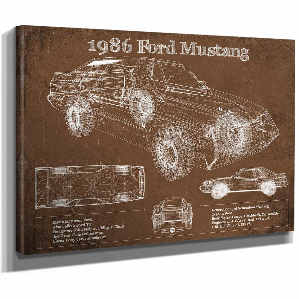 1986 Ford Mustang GT Blueprint Vintage Auto Print