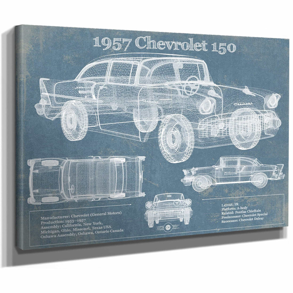 1957 Chevrolet One-Fifty (or 150) 4-Door Sedan Blueprint Vintage Auto Print