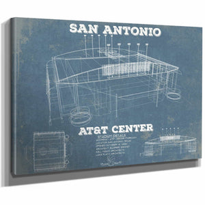 San Antonio Spurs - AT&T Center Vintage Basketball Blueprint NBA Team Color Print