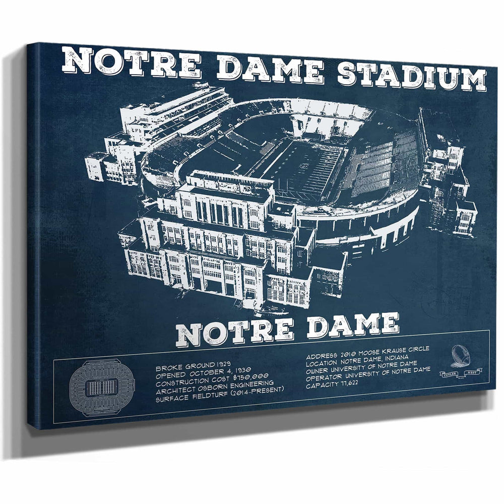 Notre Dame Stadium Vintage Art Blueprint