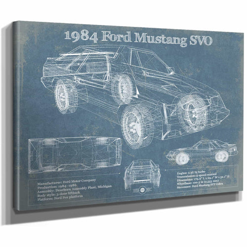 1984 Ford Mustang SVO Vintage Blueprint Auto Print