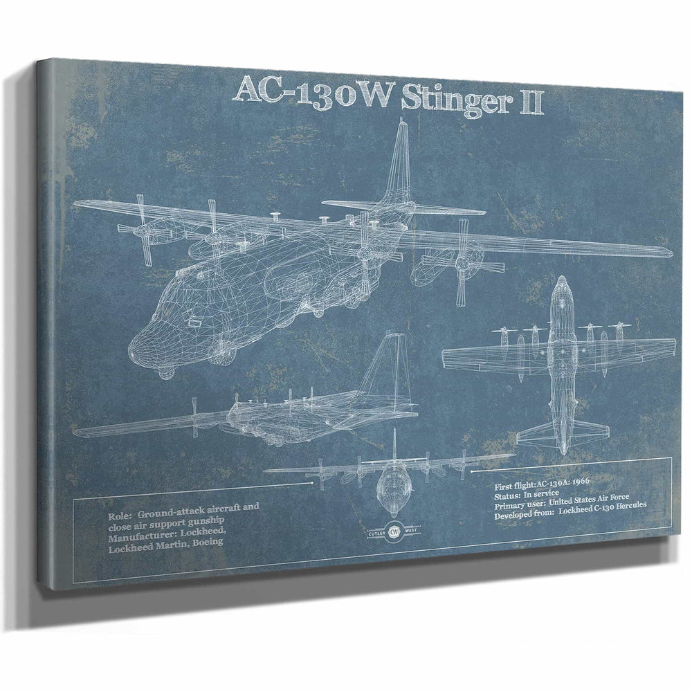AC-130W Stinger II Vintage Aviation Blueprint Military Print