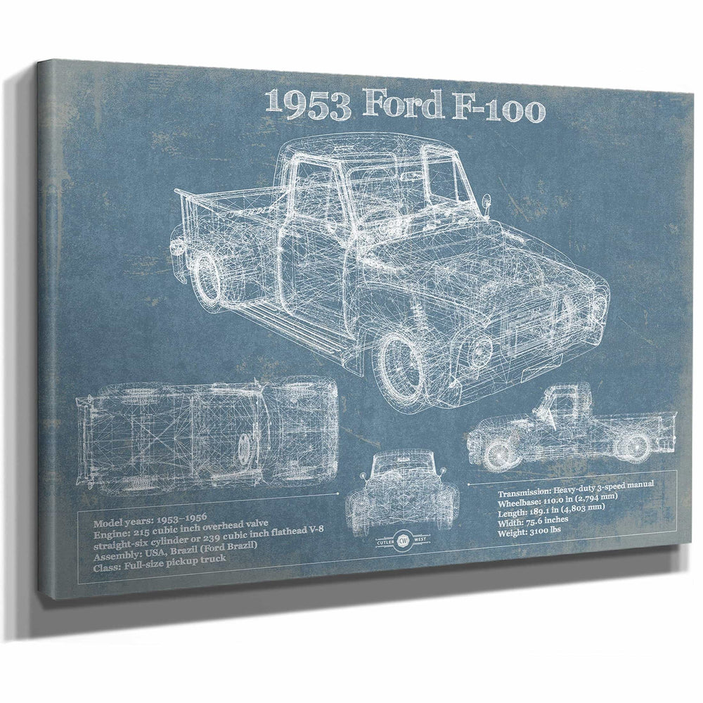 1953 Ford F-100 Light-duty Pickup Truck Vintage Blueprint Auto Print