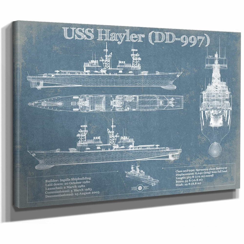 USS Hayler (DD-997) Blueprint Original Military Wall Art - Customizable