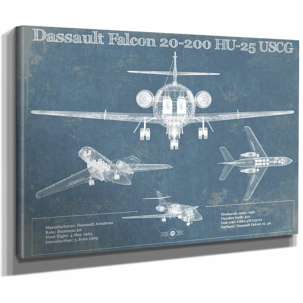 Dassault Falcon 20-200 HU-25 USCG Vintage Aviation Blueprint Print - Custom Pilot Name can be Added