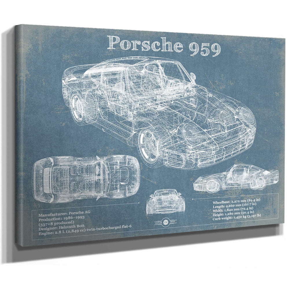 Porsche 959 Vintage Blueprint Auto Print