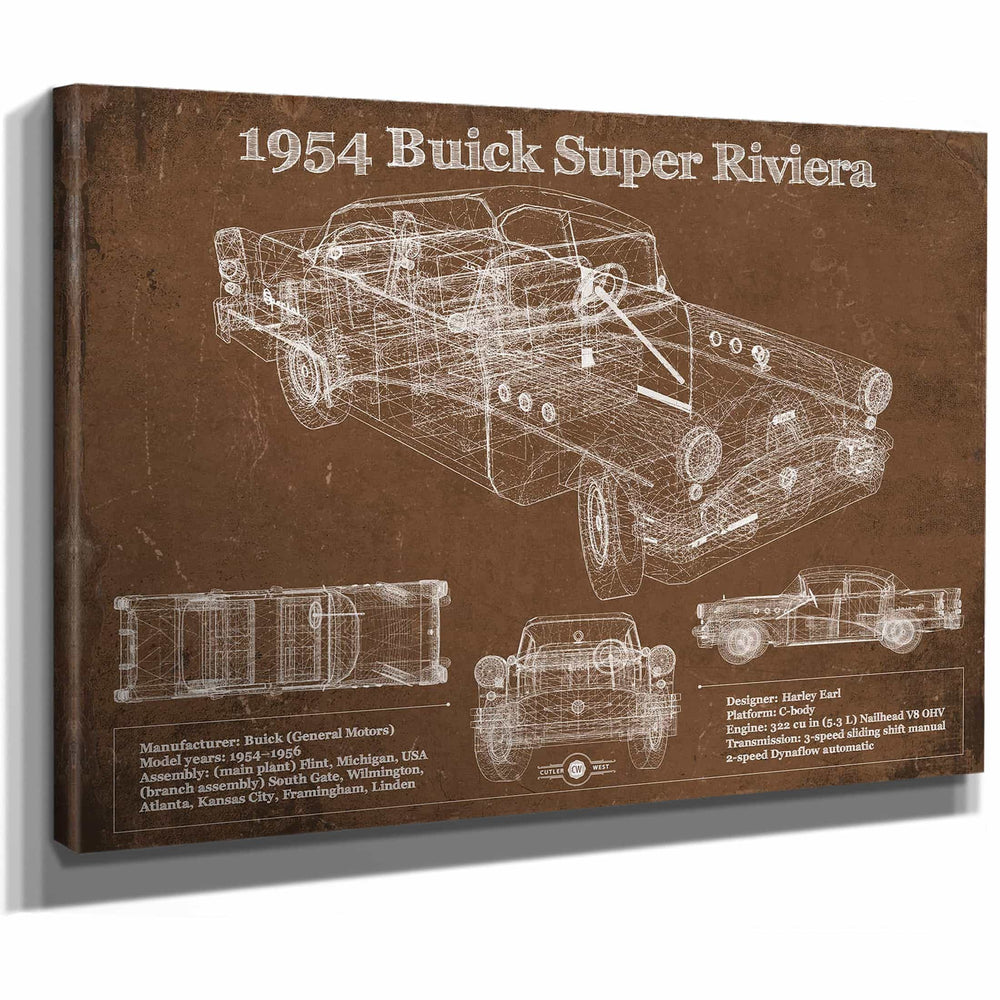 1954 Buick Super Riviera Vintage Blueprint Auto Print