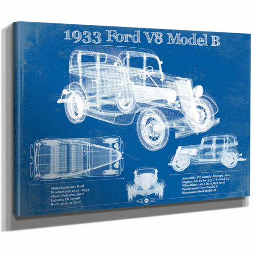1933 Ford V8 Model B Vintage Blueprint Auto Print