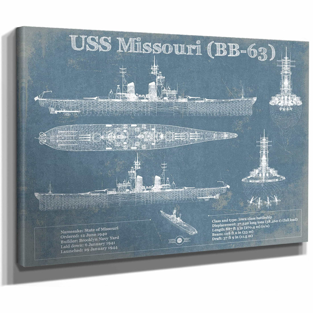 USS Missouri (BB-63) Blueprint Original Military Wall Art - Customizable