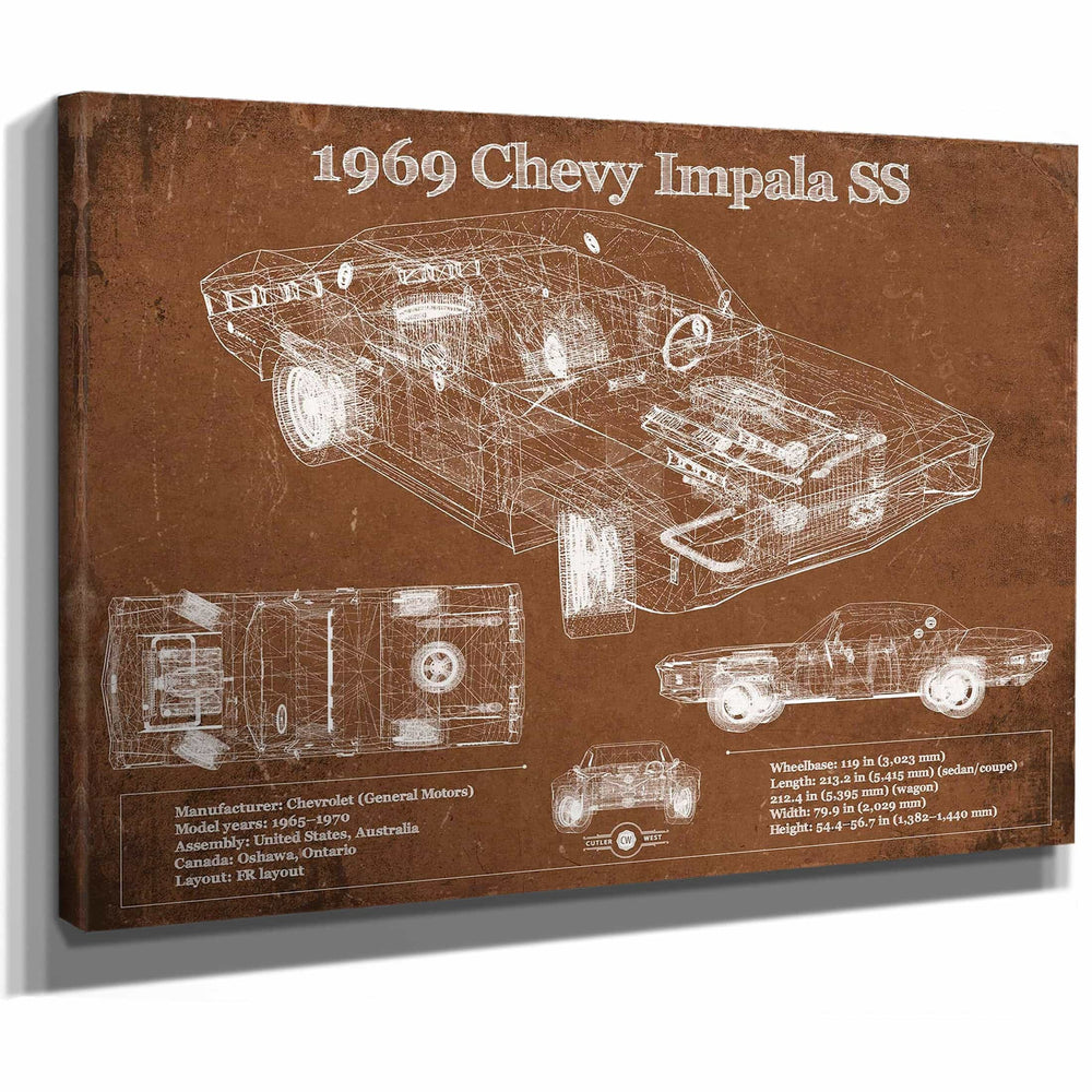 1969 Chevy Impala SS Vintage Blueprint Auto Print