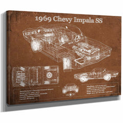 1969 Chevy Impala SS Vintage Blueprint Auto Print