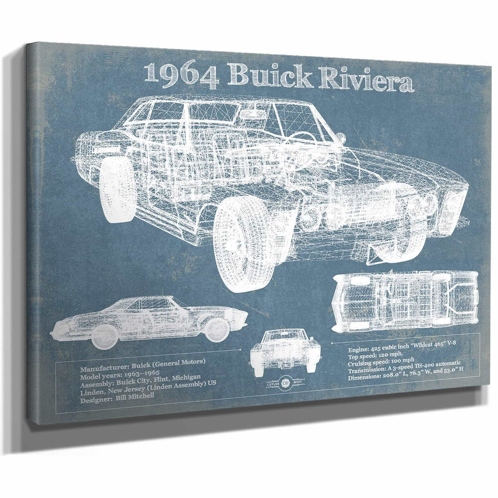 1964 Buick Riviera Vintage Blueprint Auto Print
