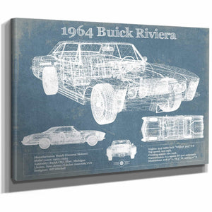 1964 Buick Riviera Vintage Blueprint Auto Print