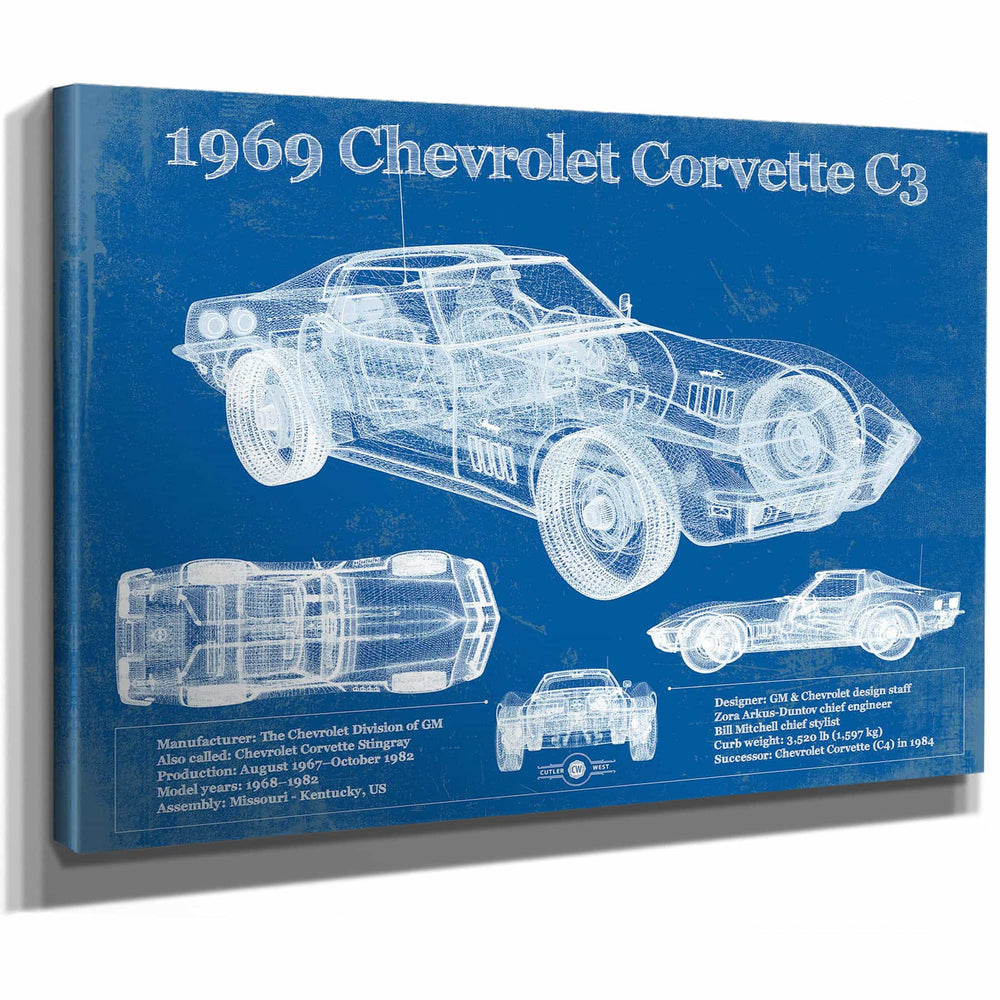1969 Chevrolet Corvette C3 Blueprint Vintage Auto Print