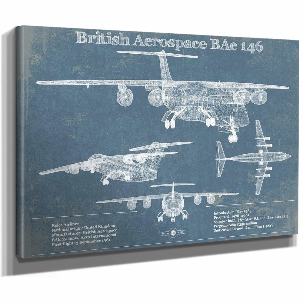 British Aerospace BAe 146 / Avro RJ Vintage Aviation Blueprint Print