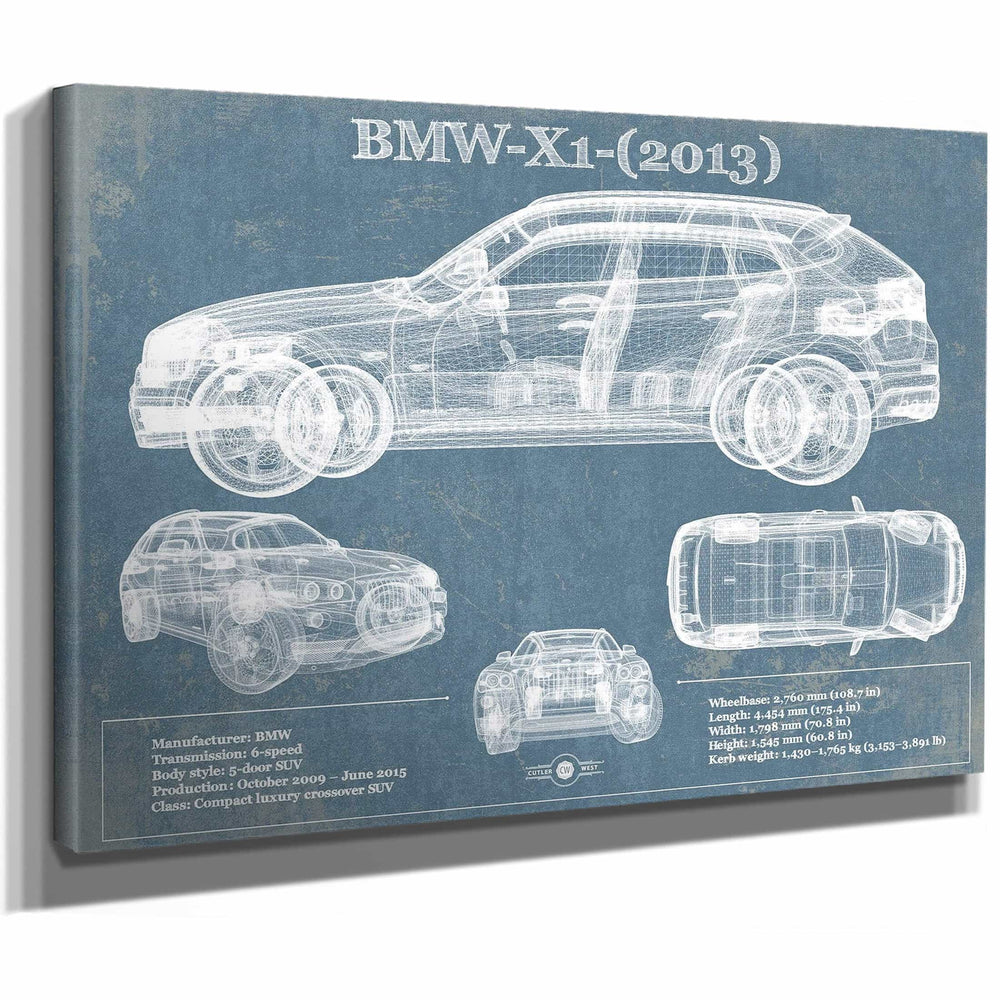 BMW X1 (2013) Vintage Blueprint Auto Print