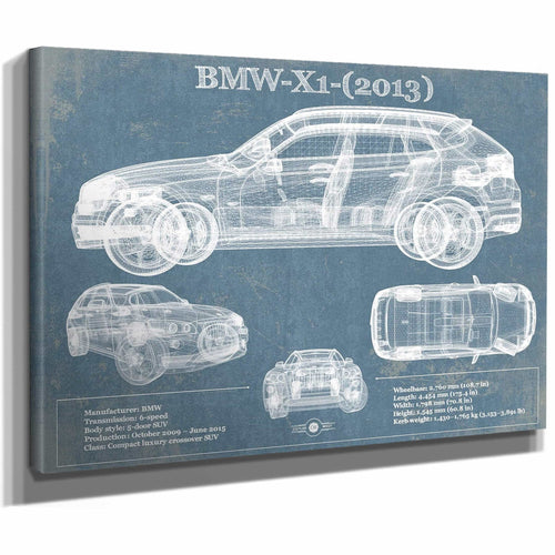 BMW X1 (2013) Vintage Blueprint Auto Print