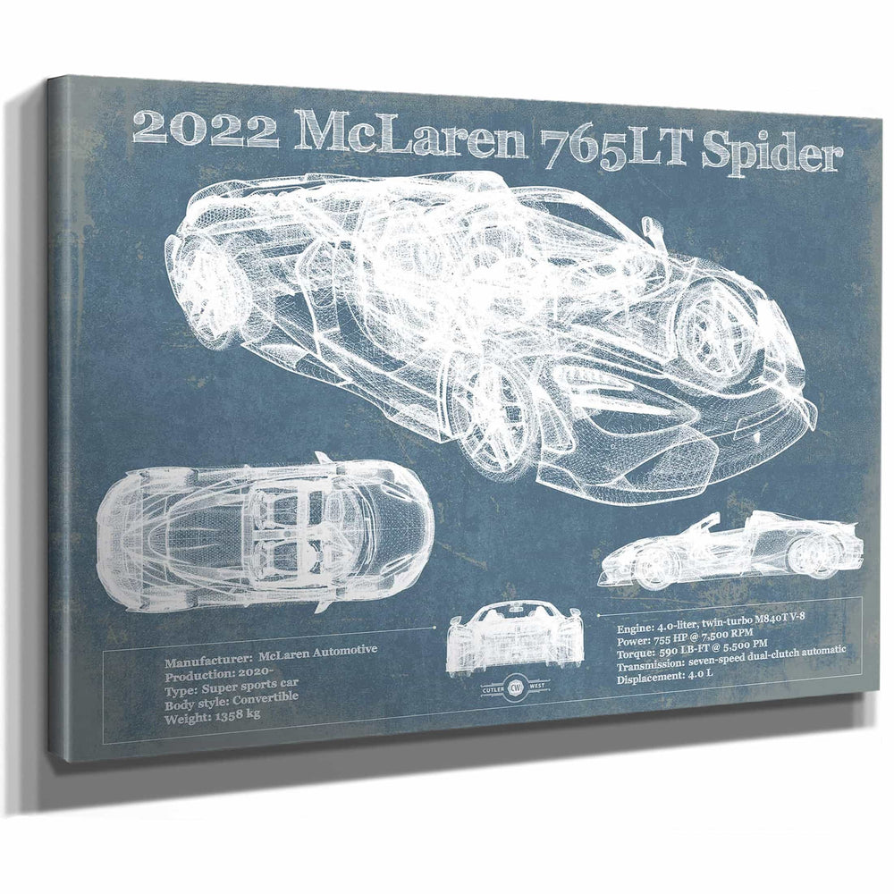 2022 McLaren 765LT Spider Blueprint Vintage Auto Print