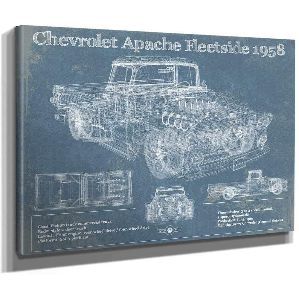 Cheverolet Apache Fleetside 1958 Vintage Blueprint Truck Print