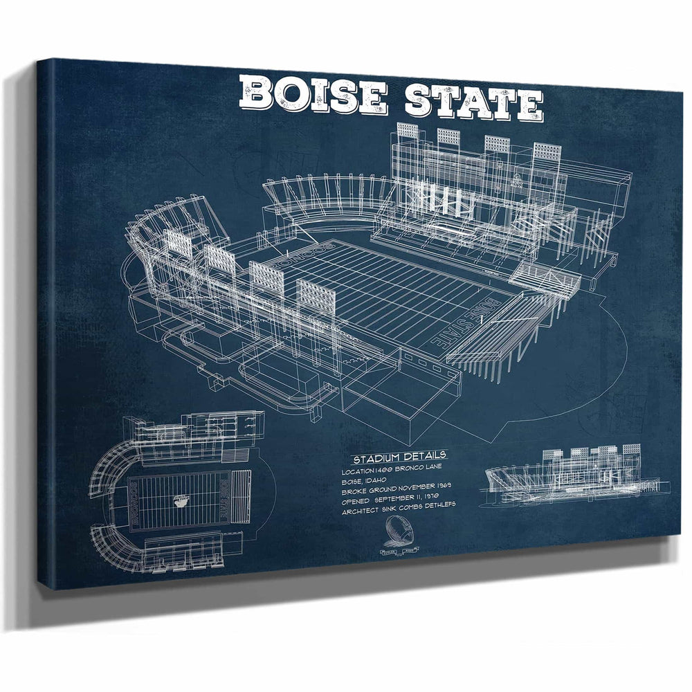 Boise State Broncos Art - Vintage Boise State Stadium Blueprint Art Print