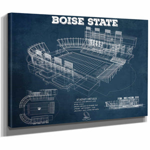 Boise State Broncos Art - Vintage Boise State Stadium Blueprint Art Print