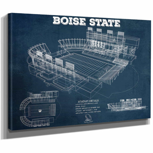 Boise State Broncos Art - Vintage Boise State Stadium Blueprint Art Print