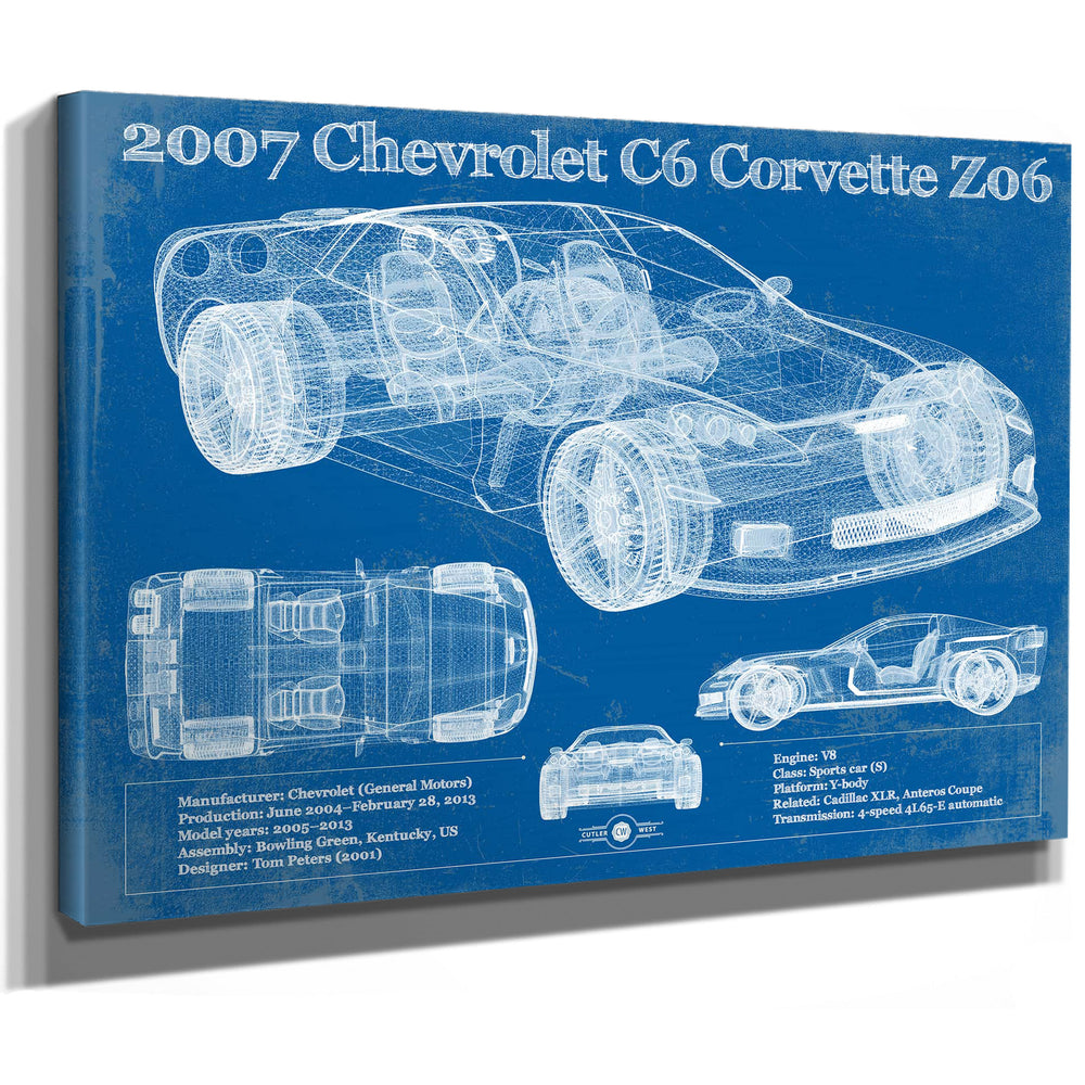 2007 Chevrolet C6 Corvette Z06 Blueprint Vintage Auto Print