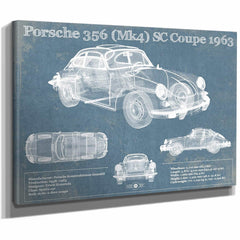 Porsche 356 (Mk4) SC Coupe 1963 Vintage Blueprint Auto Print