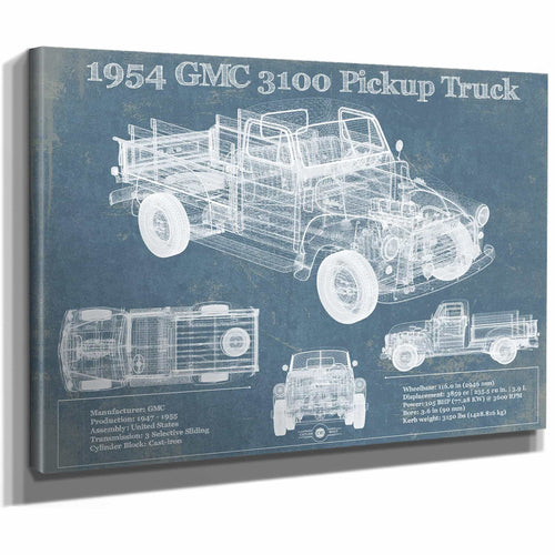 1954 GMC 3100 Pickup Truck Vintage Blueprint Auto Print