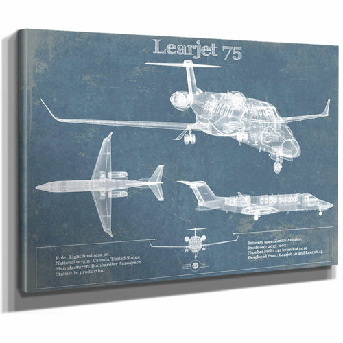 Learjet 75 Vintage Blueprint Airplane Print