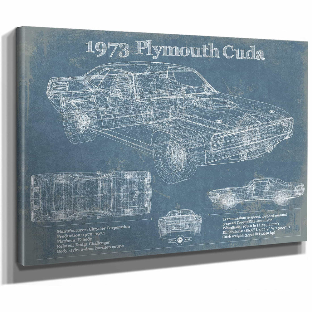 1973 Plymouth Cuda 440 Vintage Blueprint Auto Print