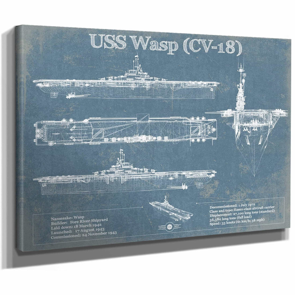 USS Wasp (CV-18) Aircraft Carrier Blueprint Original Military Wall Art - Customizable