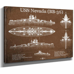 USS Nevada (BB-36) Battleship Blueprint Original Military Wall Art - Customizable