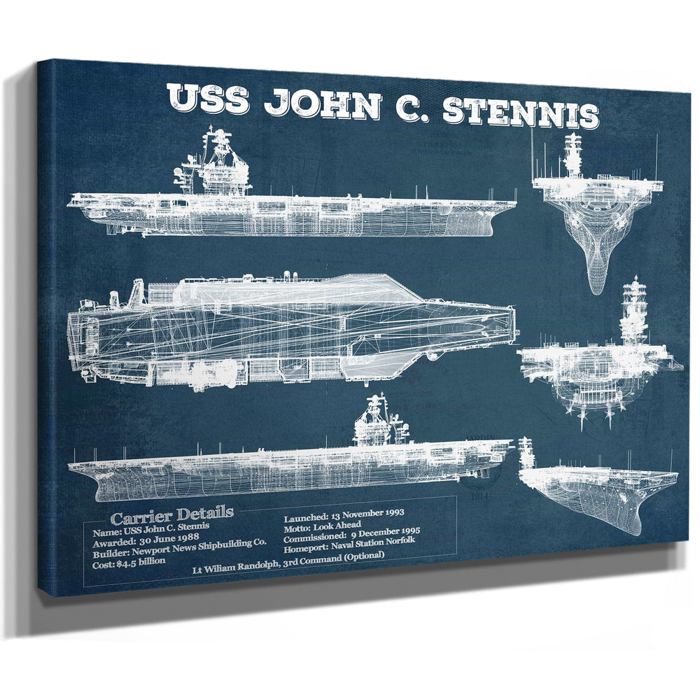 USS John C Stennis (CVN-74) Aircraft Carrier Blueprint Original Military Wall Art - Customizable