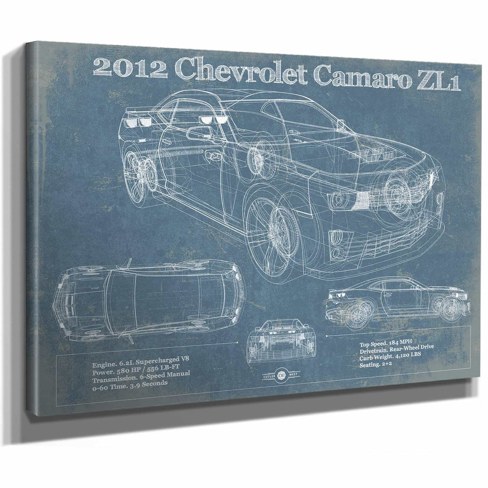 Chevy Camaro ZL1 2012 Vintage Blueprint Auto Print
