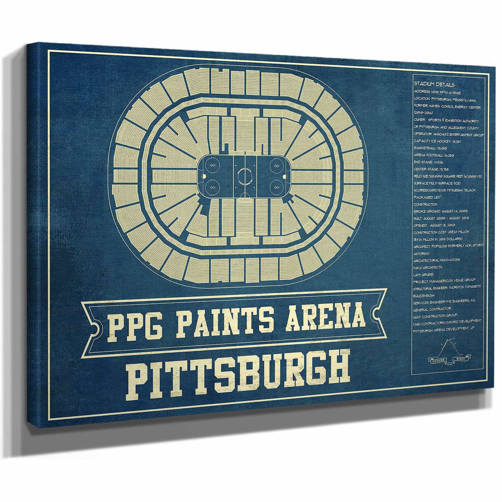 Pittsburgh Penguins PPG Paints Arena Seating Chart - Vintage Hockey Team Color Print