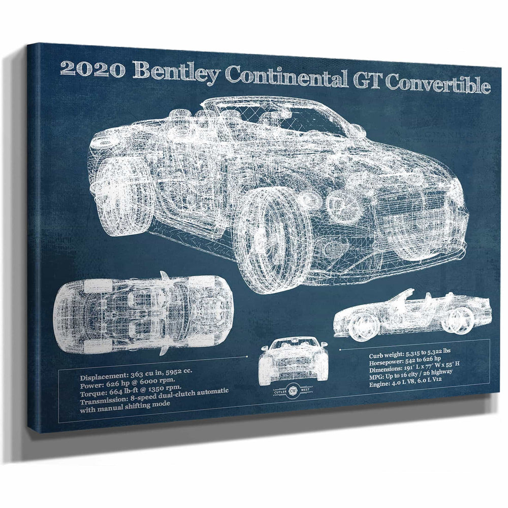 2020 Bentley Continental Gt Convertible Vintage Blueprint Auto Print