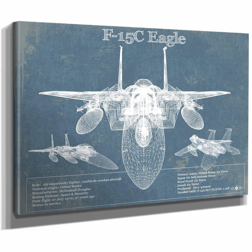 F-15C Eagle Vintage Aviation Blueprint Military Print - Custom Name and Squadron Text