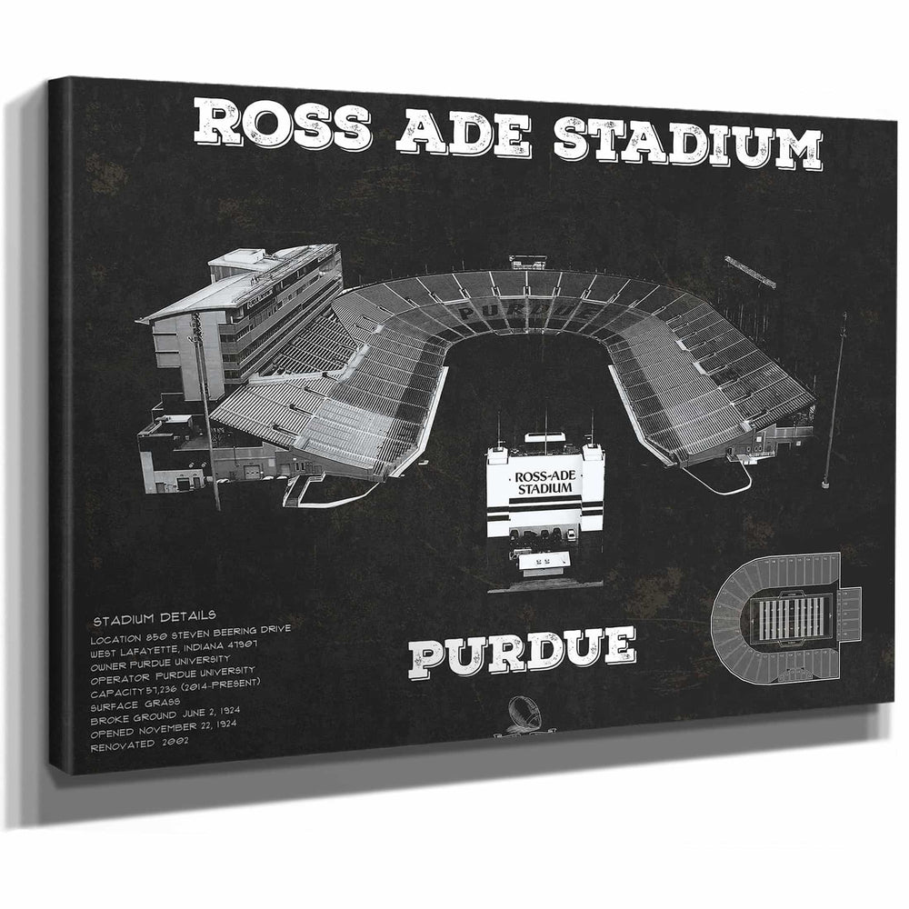 Purdue Boilermakers - Ross-Ade Vintage Football Stadium Blueprint Art Print