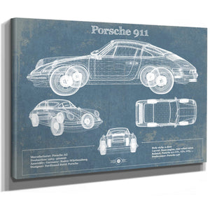Porsche 911 Vintage Blueprint Auto Print