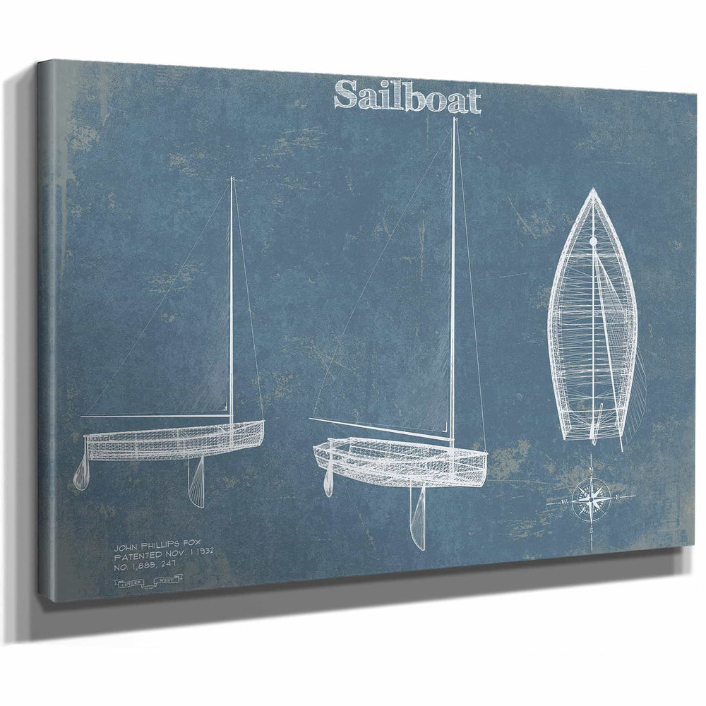 Sail Boat Blueprint - Patent of Sailing Vessel Print