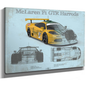 McLaren F1 GTR Harrods Blueprint Vintage Auto Print