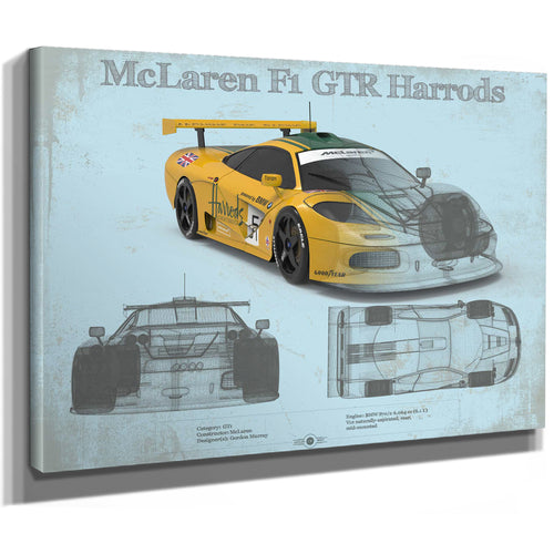 McLaren F1 GTR Harrods Blueprint Vintage Auto Print