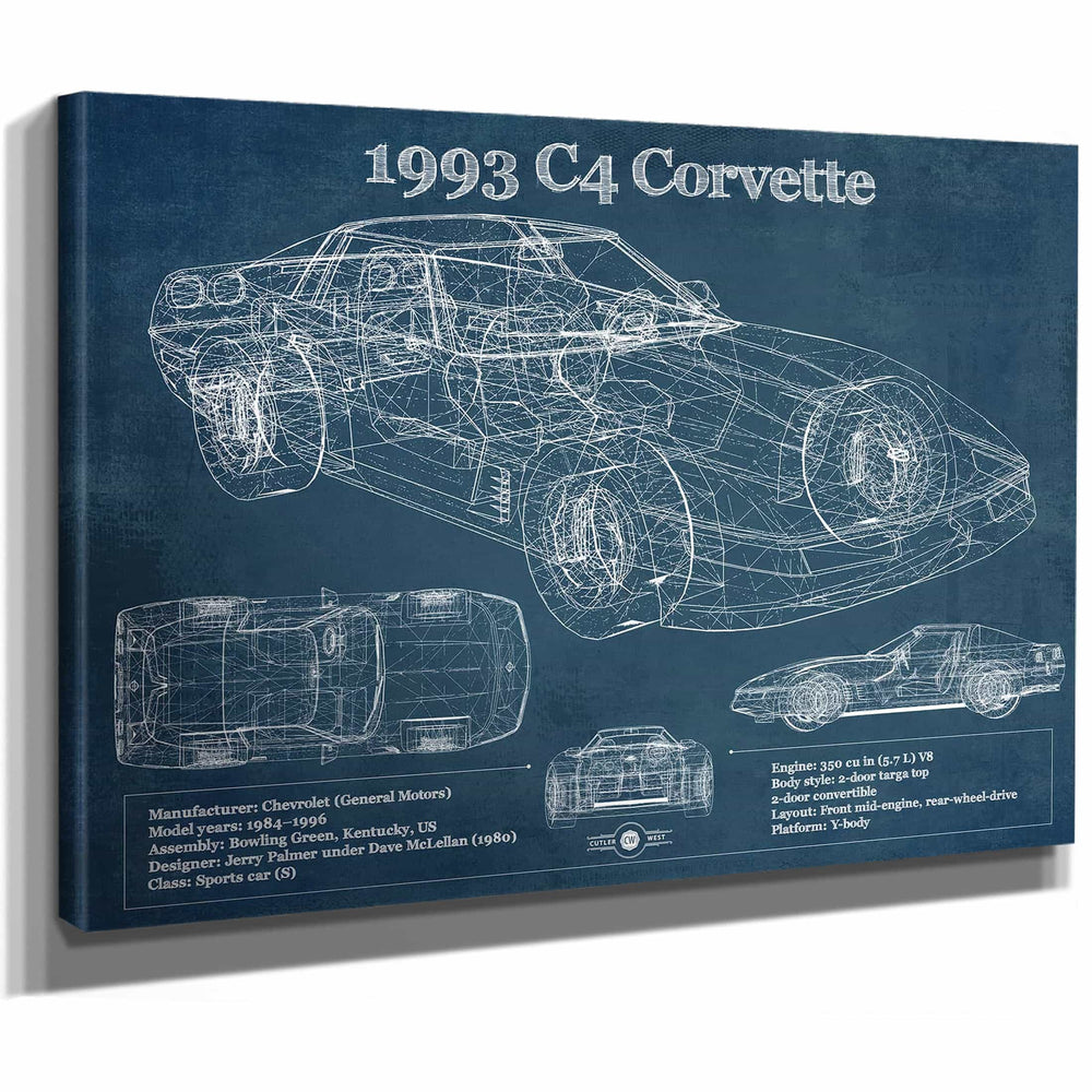 1993 Chevrolet C4 Corvette Blueprint Vintage Auto Print