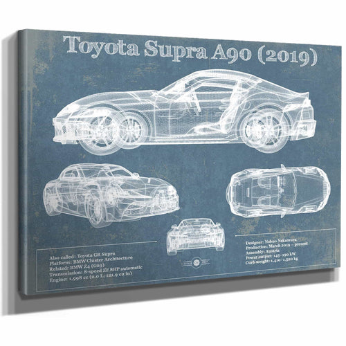 Toyota Supra A90 2019 Blueprint Vintage Auto Print