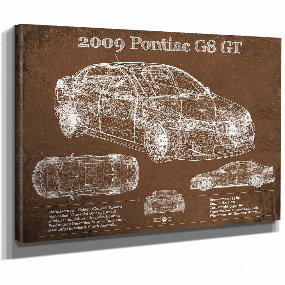 2009 Pontiac G8 GT Blueprint Vintage Auto Print